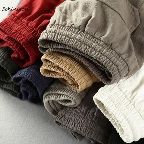 2020 Summer Men Casual Shorts Knee Length Beach Elastic Waist Shorts Fashion Cotton Linen Plus Size M-6XL 9 Colors Comfortable