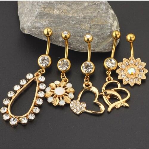 5pcs Navel Earrings for Belly Button Piercing Rings Surgical Steel Body Jewelry Piercing Nombril 14 women dangle belly