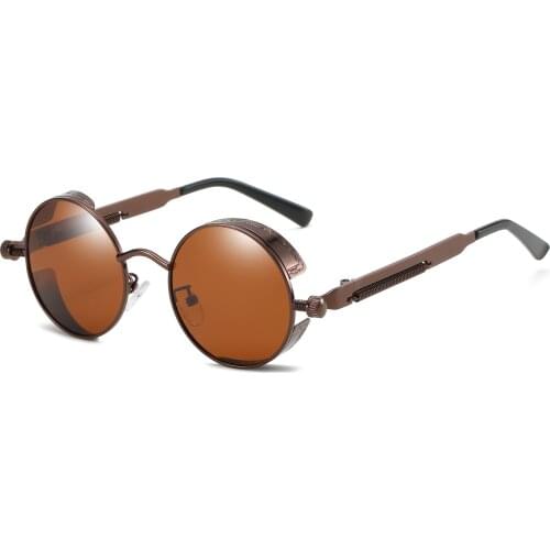 Mens Punk Sunglasses Brand Designer Vintage Round Metal Frame Polarized Sunglasses Driving Glasses Anti-UV Glasses Gafas De Sol