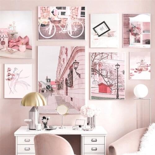 Modern Fashion Pink Sweet Style Scenery Poster Wall Art Canvas Print Flower Picture Painting Nordic Poster Dormitory Home Decor