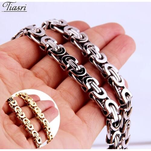 Tiasri 11mm Byzantine Flat Knuckle chain Fashion Man Necklace on the Neck Collar Choker Stainless Steel Jewelry Steampunk Style