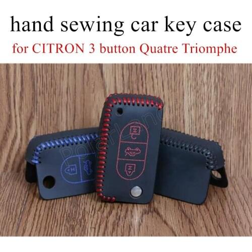 Only Red car accessory hand sewing leather car key case leather car key cases DIY fit for CITRON 3 button Quatre Triomphe