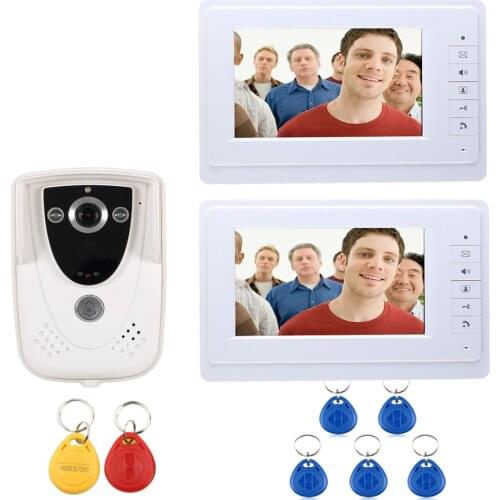 Wholesale Wired Touch Key 7" Video Door Phone Intercom System 1 RFID Keypad Code Number Doorbell Camera 2 Monitor FREE SHIPPING