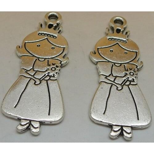 ALY 25pcs/lot Vintage Silver Cute Girl Charms 48x19mm Cartoon Little Princess Pendant Jewelry Making