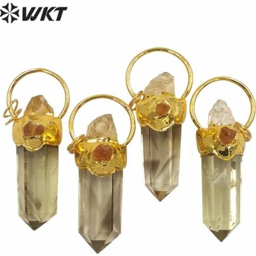 WT-P1581 New Arrival Pendant Natural Quartz Stone with Gold Electroplated Yellow Clear Spirit Point Jewelry Pendant