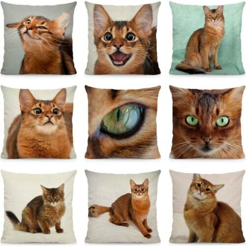 XUNYU Cute Somali Cat Cushion Cover 45x45cm Animal Print Throw Pillow Case DWM012
