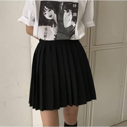 Japan High Waist Black Skirt Women Casual Vintage College Pleated Mini Skirts Plus Size 4xl Drop