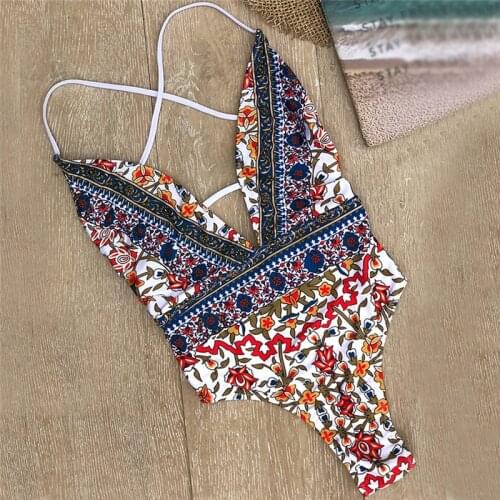 Women One Piece Bikini Floral Printing Monokini Sexy Female Push Up Bikini Bandage Swimwear Swimsuit Bathing Suits Swimming Suit