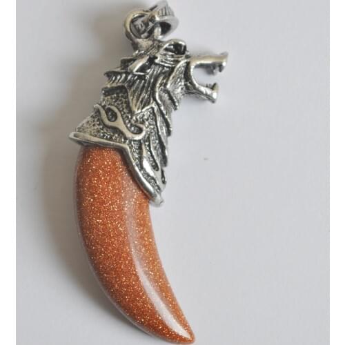 Golden Sandstone Stone Teeth Pendant Dragon Fashion Jewelry For Woman Gift S3059