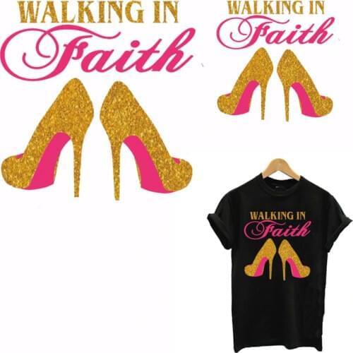 Gold Heels Patches For Clothes DIY A-level Washable Iron-On Transfer Women T-shirt Hoodies Thermal Sticker Applique Decoarion