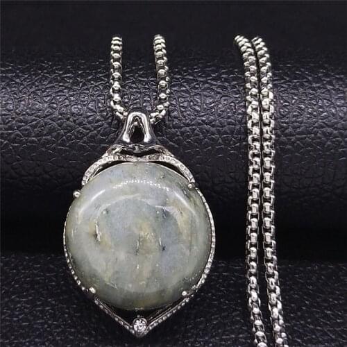 2021 Flower Stainless Steel Natural Stone Necklaces for Women Silver Color Necklace Chain Jewelry collier femme N4522S04