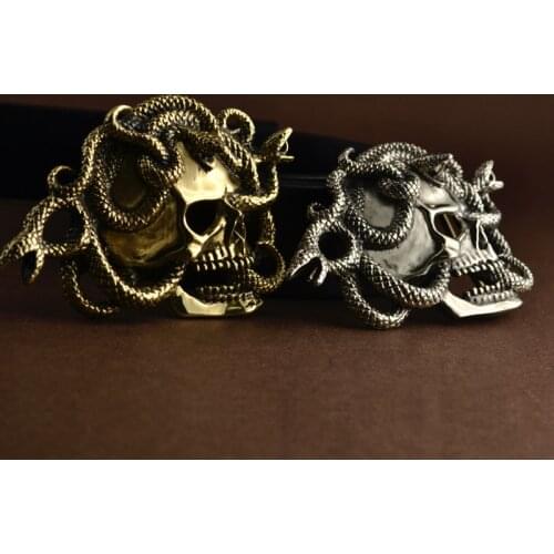 4.0cm Brass Cupro Nickel skull leather personalized locomotive punk rock belt buckle DIY leather craft leather Accessories
