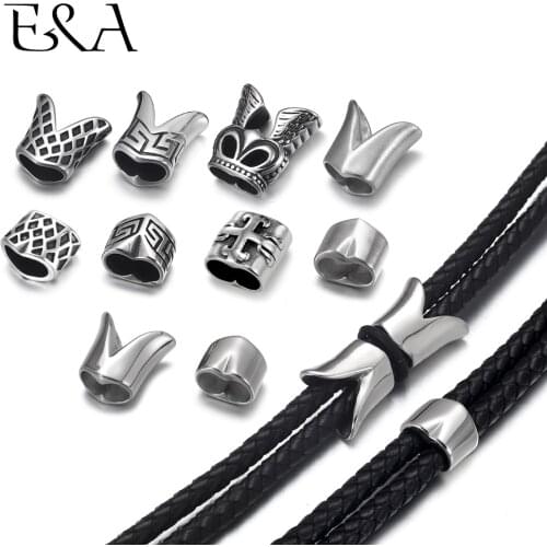 316L Stainless Steel Slide Beads Double Hole Fit 5mm Round Rope Jewelry Making DIY Mens Leather Bracelet Spacer Metal Charms