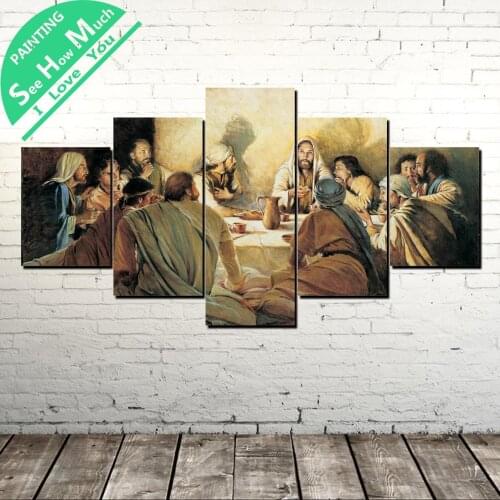5 Piece Jesus Telling Bible Wall Art Canvas Poster and Print Canvas Painting Decorative Picture for Living Room Canvas Painting
