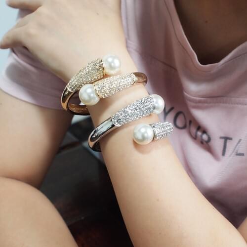 Imitation Pearls Cuff Bracelets Charm Alloy Bracelets Bangles For Women Jewelry Accessories Golden Silver Color 2020 UKMOC