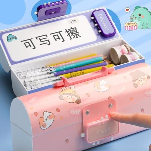 Password pencil case female with password lock cute creative net red large capacity children storage multifunctional pencil case