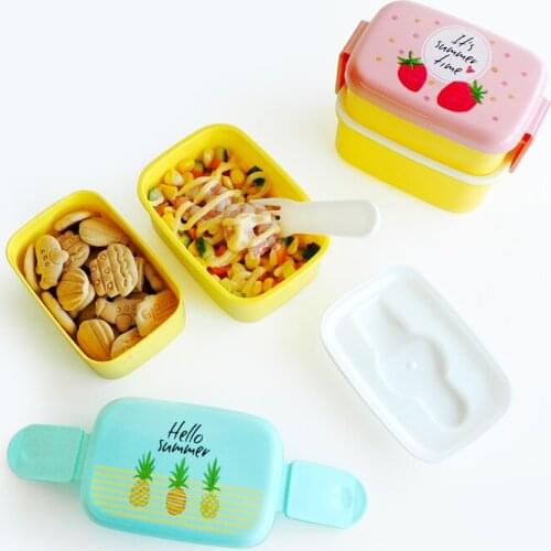 Kid Mini Bento Box Cartoon Cute Student Fruit Box Microwave Plastic Double Layer Kindergarten Lunch Box Food Container