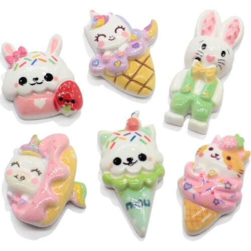 Unicorn Cartoon Animal Ice Cream Flatback Resin Cabochon Mini Cute Food Scrapbook DIY Jewelry Craft Decoration Accessories