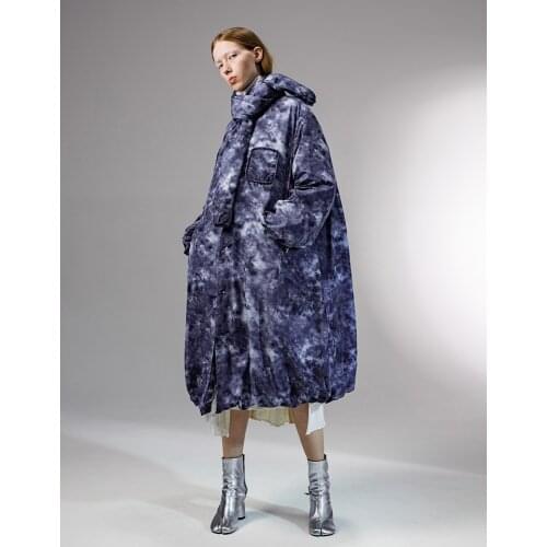 IRINACH105 2020 Winter New Collection tie dye fabric oversized long women white duck down jacket coat with scarf
