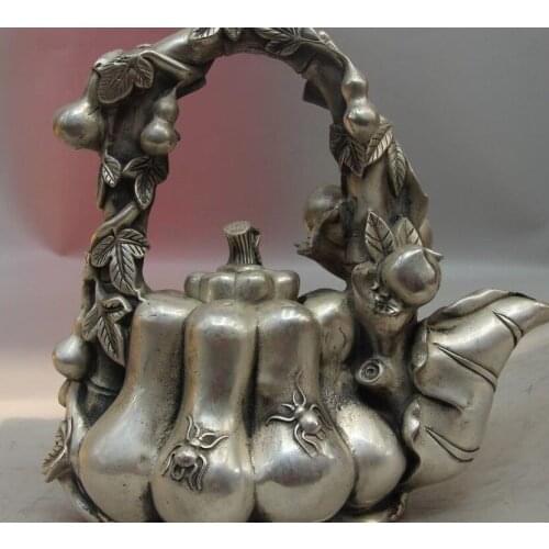 China White Copper Silver Spider Peach Bottle Gourd Pumpkin Kettle Pot Teapot