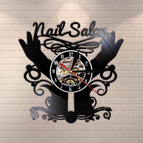 Nail Salon Vinyl Record Quartz Wall Clock Beauty Studio Contemporary Deco Wall Clock Polish Manicure Custom Clock Wall Watch