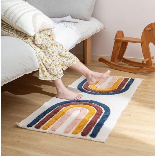 Morocco Hand Tufted Rainbow Shag Rug Cotton Woven Printed Area Rugs with Anti Skid Pad Throw Rug Machine Washable Bath Mat