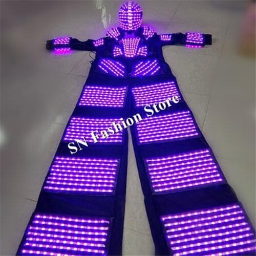 L102 Mens robot dance costumes led ballroom luminous light bar wears dj glowing helmet stilts robot clothing lighted party show