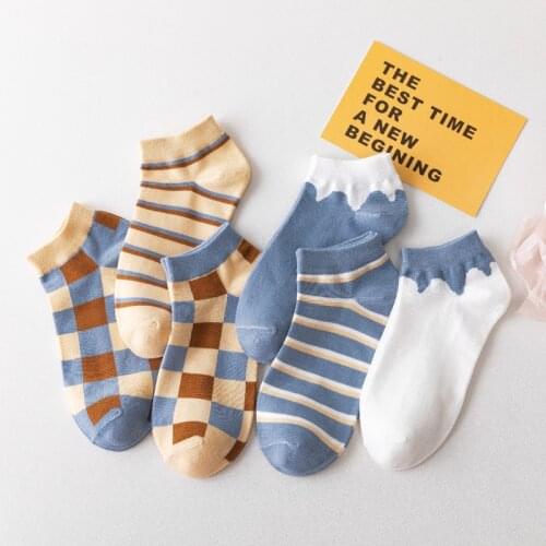 10 pieces = 5 pairs New Style Hidden slipper Socks women Ins Japanese Style College No-Show Socks Contrasting Plaid Stripes
