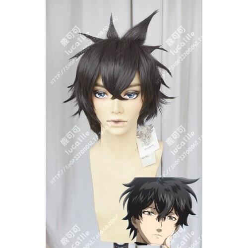 Anime Black Clover Yuno Cosplay Wigs Short Black Fluffy Heat Resistant Synthetic Hair Wig + Wig Cap