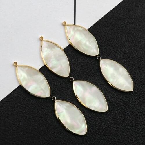 2PCS Natural White Mother of Pearl Shell Oval Charm Beads Pendant for Necklace Earring Jewelry Finding Making Accessories Part