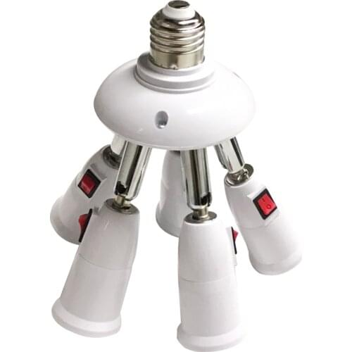 E27 to E27 Splitter 3 in 1/4 in 1/5 in 1 Lamp holder With On off Switch 360 Degrees Adjustable Rotatable light Converter Socket