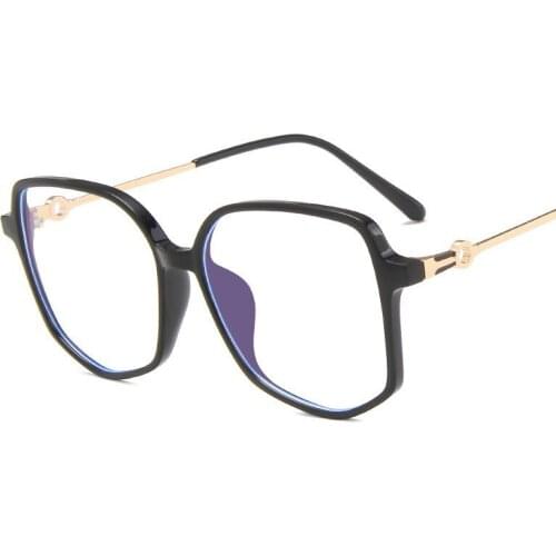 2021 fashionable anti blue light glasses large frame polygonal flat lens men women TR90 spectacle frame metal eyeglass frame