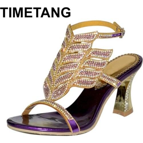 TIMETANG 2021Spring And Summer New Womens Diamond Open Toe High Heels Sandals Wedding Shoes Gold High Heels ShoesE1039