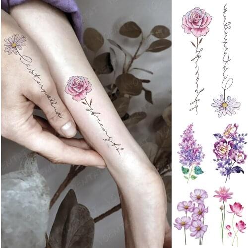 Waterproof Temporary Tattoo Sticker Watercolor Pink Daisy Flash Tatoo Leaves Plant Flowers Fake Tatto For Body Art Women Men