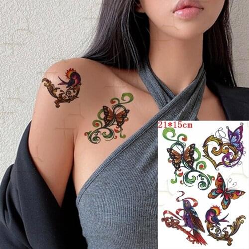 Waterproof Temporary Tattoo Sticker Old School Butterfly Bird Flash Tattos Feather Mermaid Body Art Arm Fake Tatoo Women Men