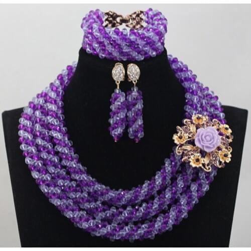 Charms Purple African Wedding Bridal Jewelry Set Crystal Nigerian Costume Beads Jewelry Set Gift for Women Free Shipping QW397