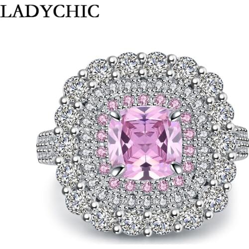 LADYCHIC New Arrival Silver Color Square Ring Micro Inlay AAA Cubic Zircon Female Engagement Ring Valentines Day Gift LR1077