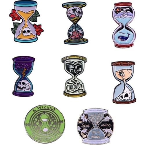 Hourglass Hard Enamel Pins Collect Creativity Skull Metal Cartoon Brooch Backpack Collar Lapel Badges Fashion Jewelry Gifts