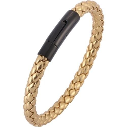 Gold Color Handmade Braided Leather Men Women Bracelet Punk Metal Clasp Leather Bracelet For Men Women Jewelry Wholesale BB0521J
