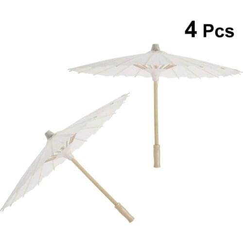 4pcs White Paper Parasol Umbrella Chinese Japanese Paper Umbrella Wedding Decoration (Diameter 30cm, Randoim Umbrella Handle Sty
