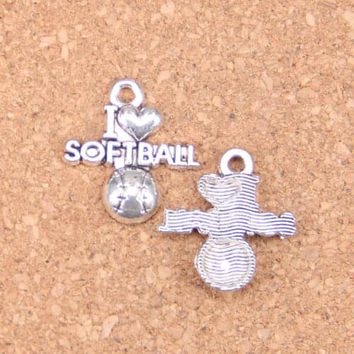 16pcs Charms I love softball 21x19mm Antique Pendants,Vintage Tibetan Silver Jewelry,DIY for bracelet necklace