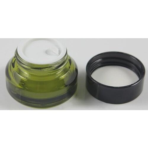 30pcs 15g Olive green glass cream jar with black plastic lid, 15 grams cosmetic jar for sample/eye cream ,15g mini glass bottle