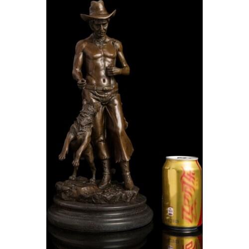38CM large HOME OFFICE Living Room WINE BAR TOP COOL Ornament American West Cowboy Hound dog Bronze carving art Sculpture