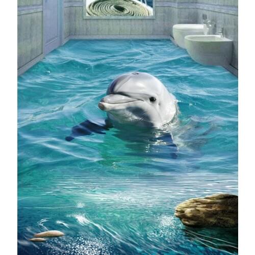 Dolphin 3D wall murals wallpaper floor Custom Photo self-adhesive 3D floor Home Decoration PVC waterproof floor