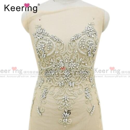 Double use) fashion crystal embroidered wedding dress rhinestone appliques bodice WDP-114