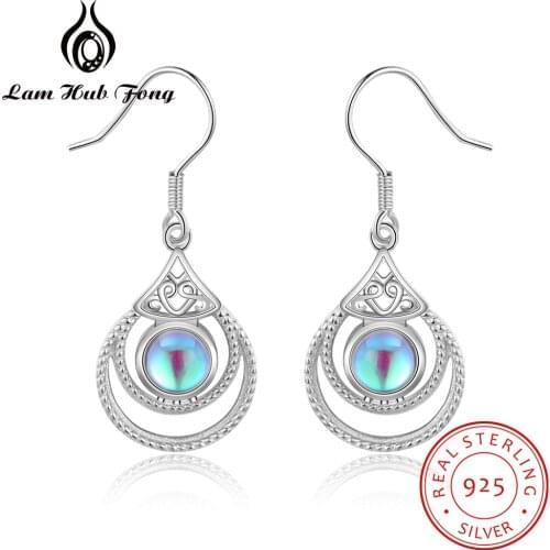 925 Sterling Silver Moonstone Earrings Water Drop Dangle Earrings for Women Bohemia Long Earrings Fine Jewelry (Lam Hub Fong)