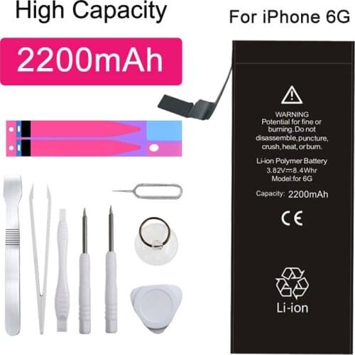 High Capacity Battery For iPhone 6 6G 2200mAh Phone Replacement For iPhone6 6 G Batteries + Free Tools
