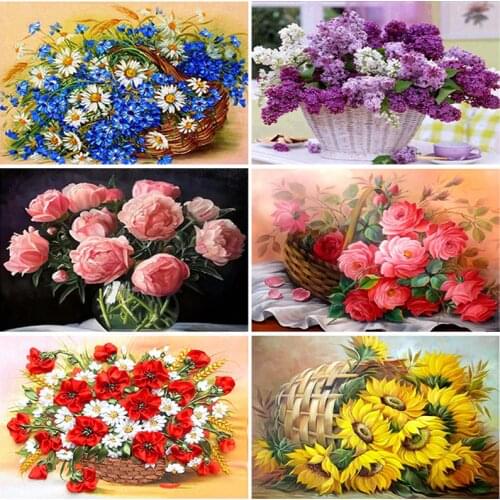 5D DIY Diamond Painting Flower Basket Crystal Cross Stitch Set Diamond Embroidery Lavender Mosaic Rhinestone Kids Room Decor