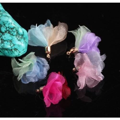100pcs Mixed Color 32mm Satin Flower Tassels Pendants for Earring Findings Jewelry Making DIY Necklace Hanging Accessories