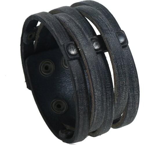 Black Punk Rock Ethnic Vintage retro Wide Handmade Leather Cuff Bangle Male Men Bracelets Fashion Jewelry Wholesale Accessories